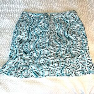 Metrostyle Skirt Skort in Blue, Charcoal, & White Wavy Seersucker Cotton 10